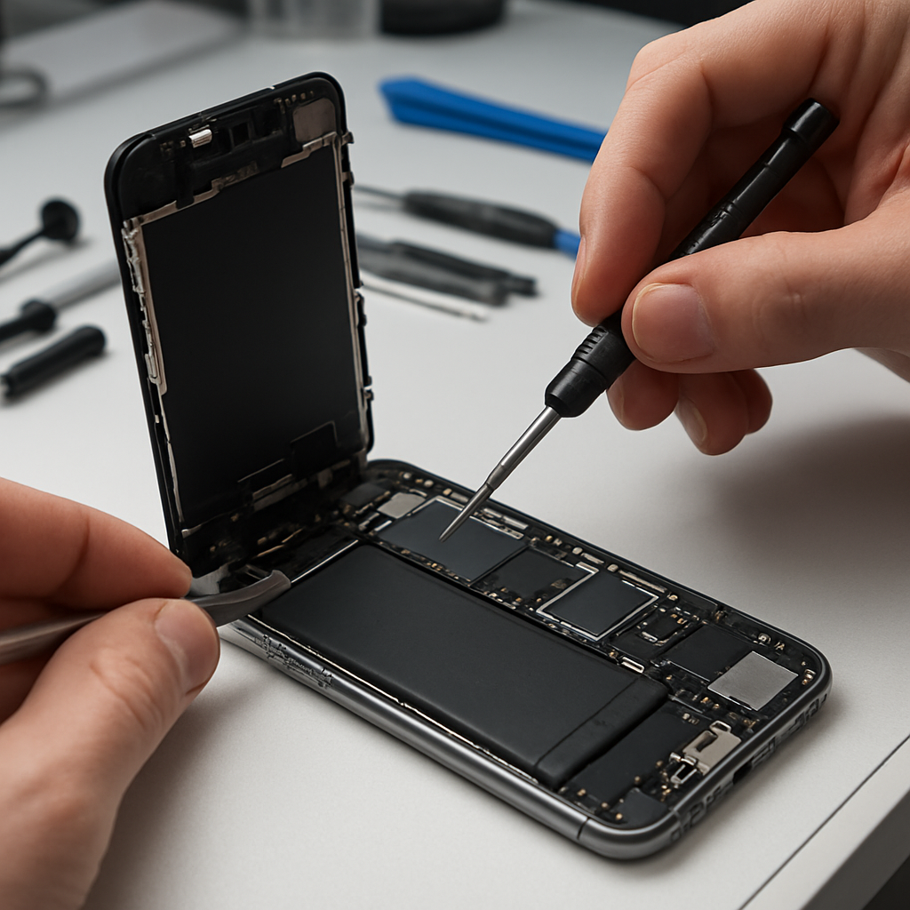 Technician repairing an iPhone 13 at Charlotte Tech Repair